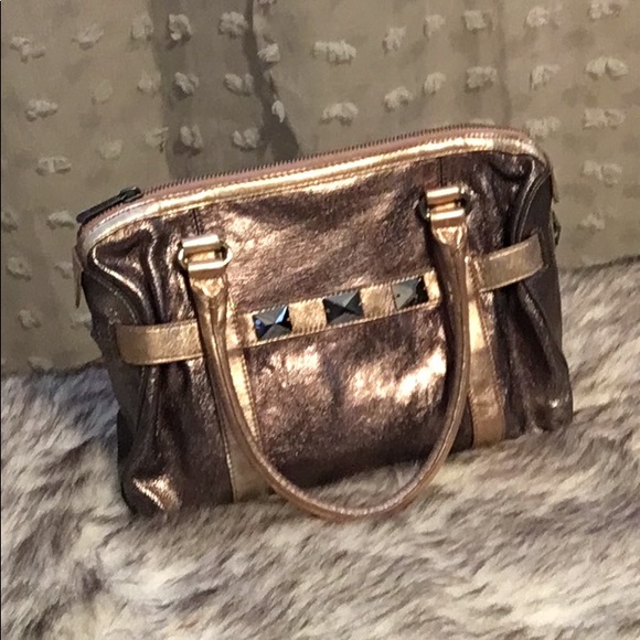 Botkier Handbags - Botkier Lg Pink Metallic Leather Zip Top Satchel